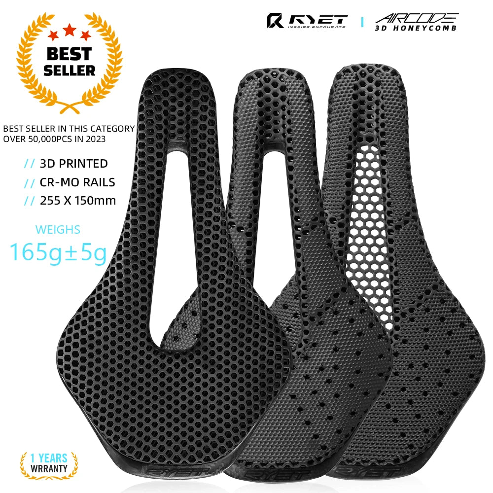 RYET Full Carbon 3D Printed Bike Saddle – Ultralight Breathable MTB & Road Seat