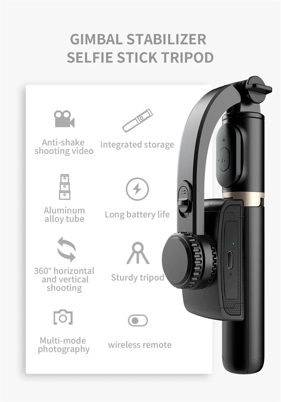 STTKGZD Handheld Gimbal Stabilizer – Bluetooth Selfie Stick Tripod with Fill Light
