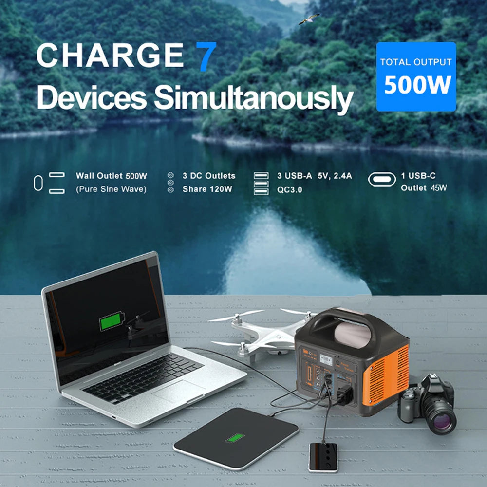 300W/500W Portable Power Station – 460Wh Solar Generator with LiFePO4 Battery