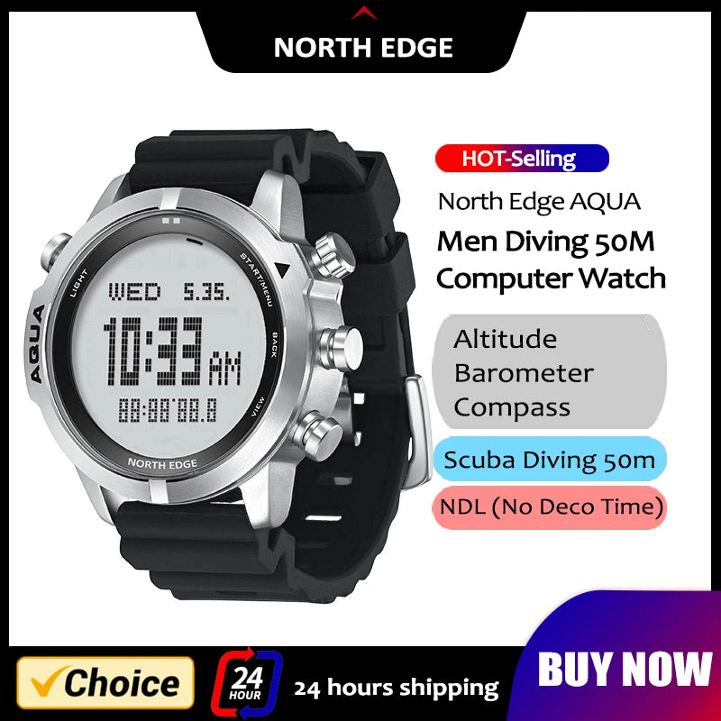 NORTH EDGE Men’s Dive Computer Smart Watch – 50M, NDL, Altimeter, Compass