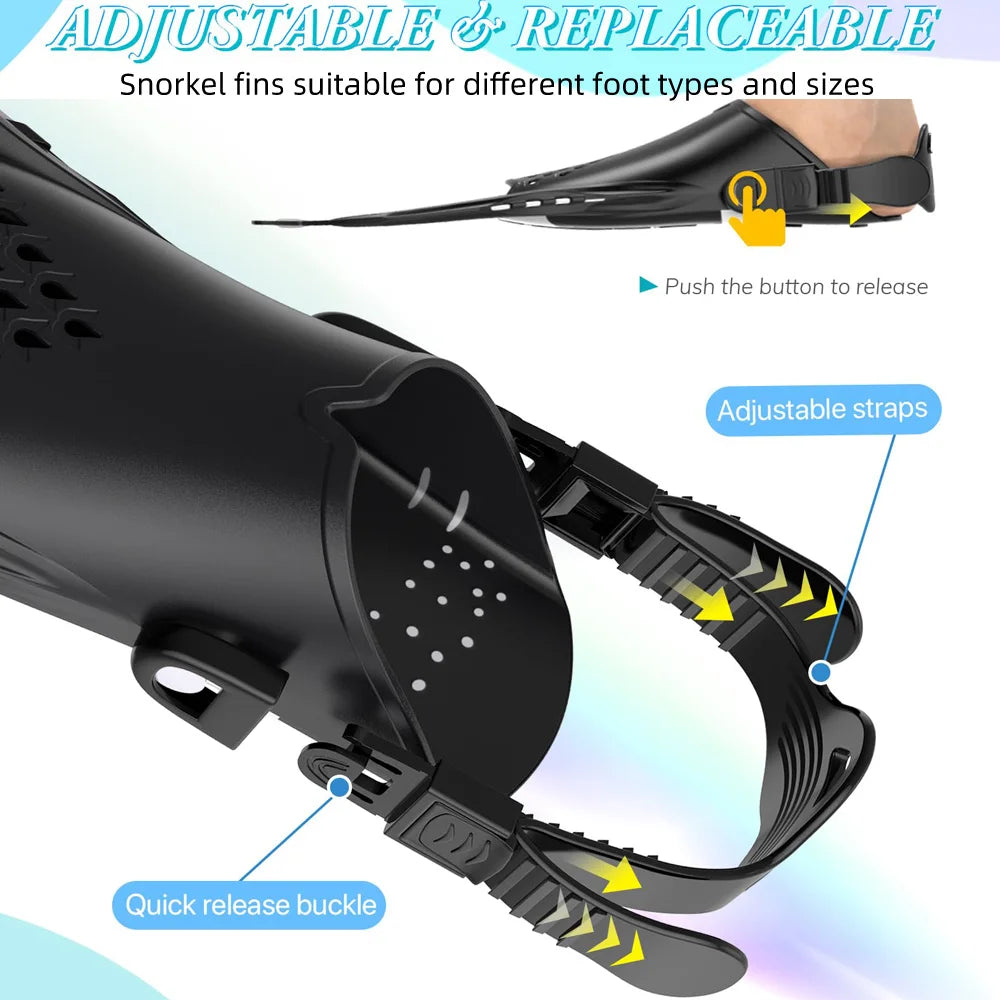 Adjustable Snorkel Fins – Short Silicone Swim Flippers for Adults