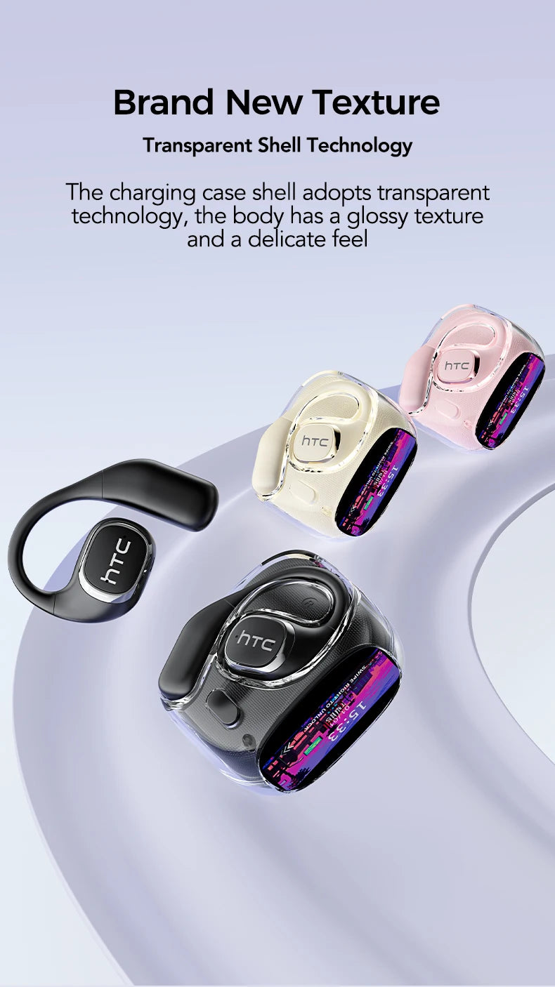 HTC NE11 Open-Ear Wireless Earbuds – Bluetooth V6.0 with AI Translator & LCD Display