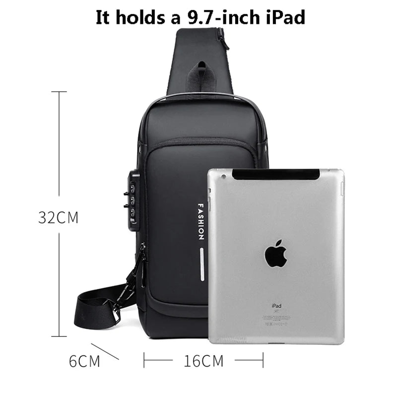 Men’s Crossbody Sling Bag – Multifunction Chest Pack with USB Charging & Anti-Theft Design