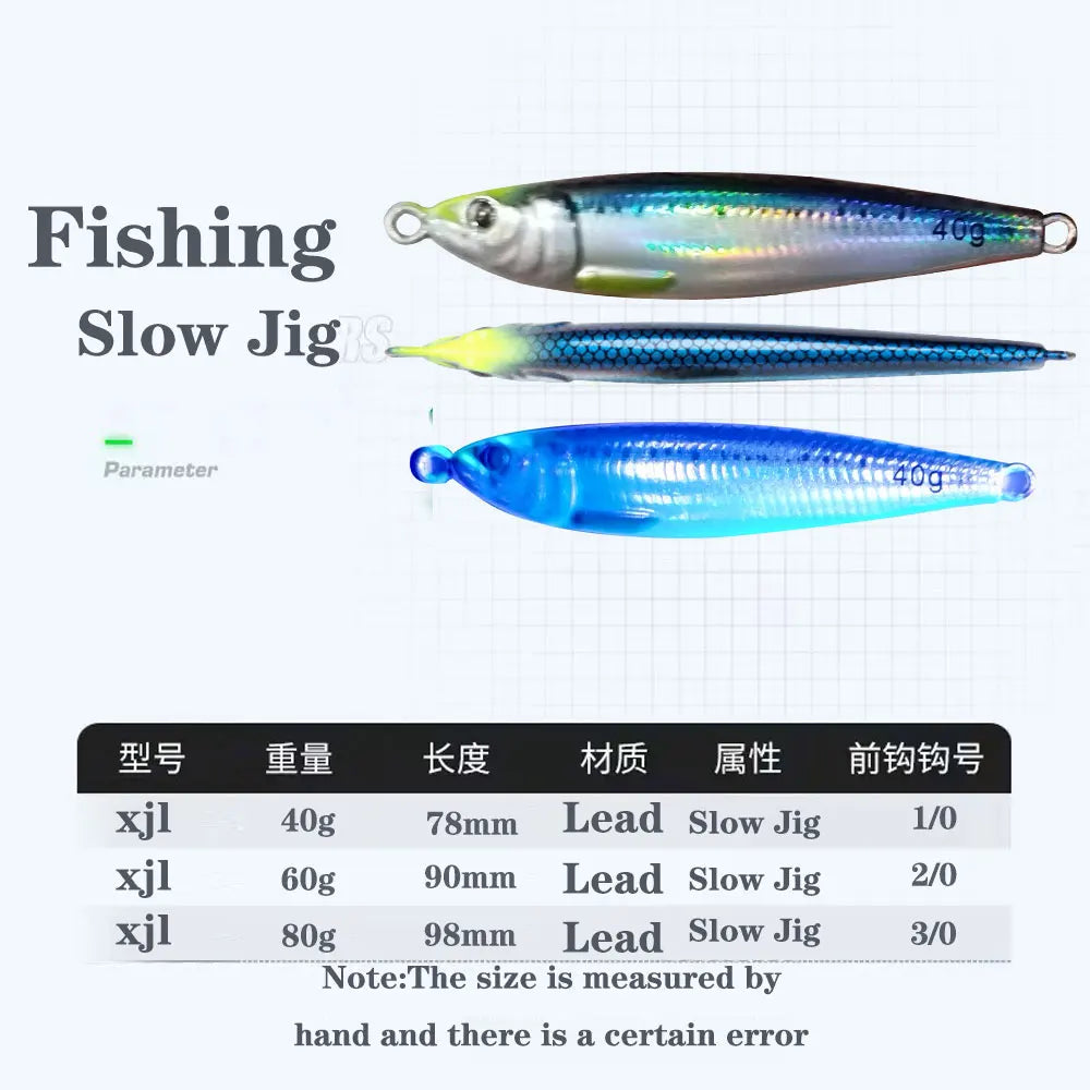 AS Slow Jig UV Glow Metal Lure – 3D Print Sinking Jigging Bait (40g–80g)