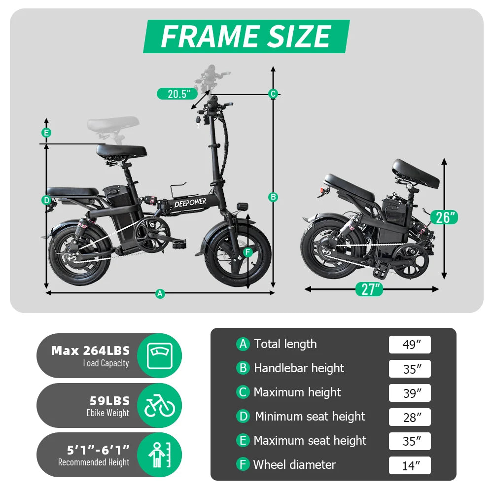 IDOTATA 48V 10Ah Foldable Electric Bike – 400W Motor, Urban Commuter Mini E-Bike