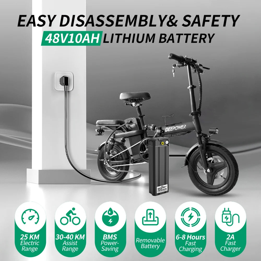 IDOTATA 48V 10Ah Foldable Electric Bike – 400W Motor, Urban Commuter Mini E-Bike