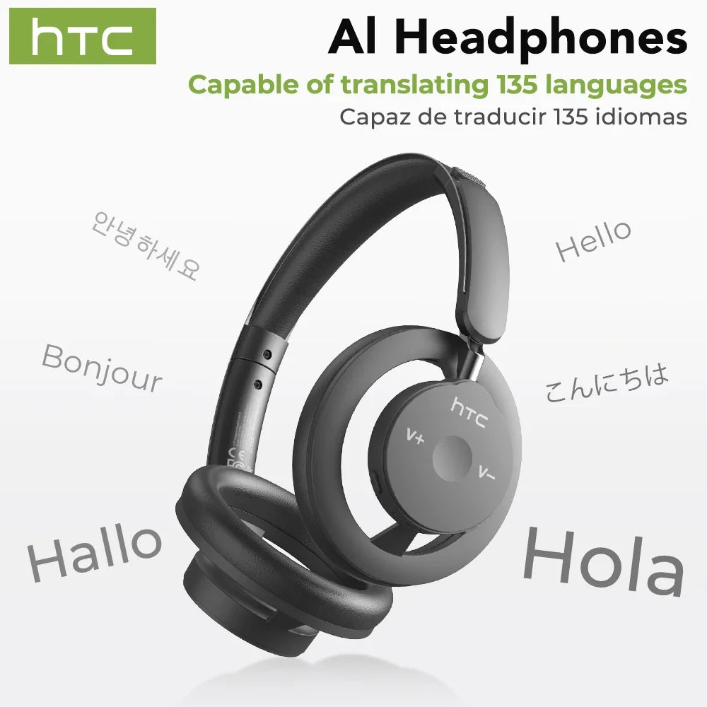 HTC HP06 Open-Ear Wireless Headphones – Foldable Bluetooth V6.0 Headset with AI Translate