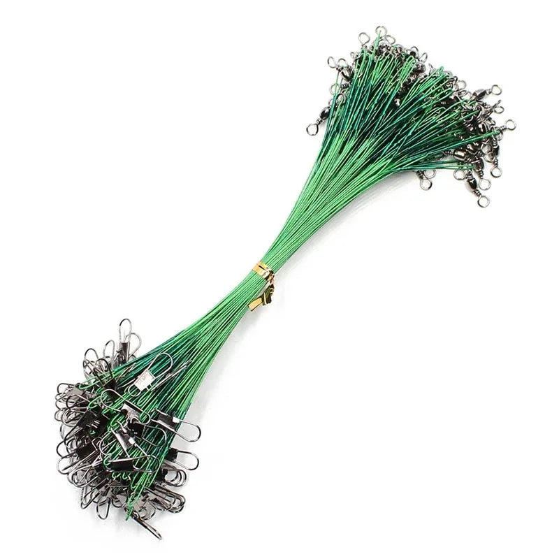 20pcs Steel Fishing Wire Leaders – Anti-Bite with Swivel (15–50cm)