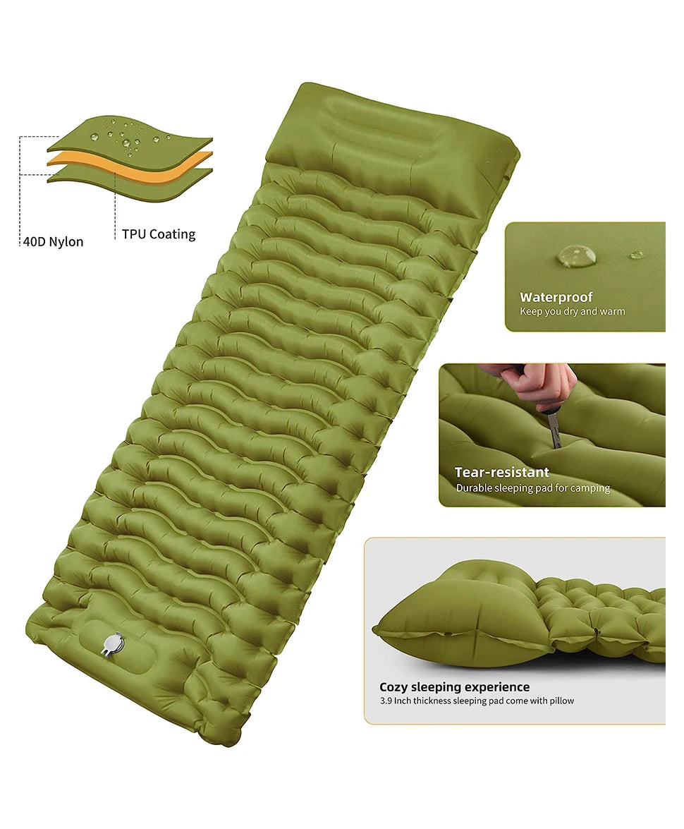 WESTTUNE Inflatable Camping Mattress – Thick Sleeping Pad with Pillow & Built-in Pump