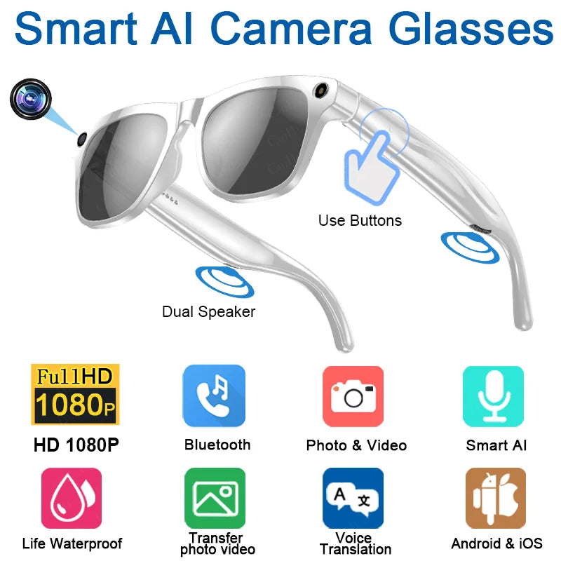 2026 4K AI Smart Glasses – Color Changing, 100MP Camera, Bluetooth Call & Voice Assistant
