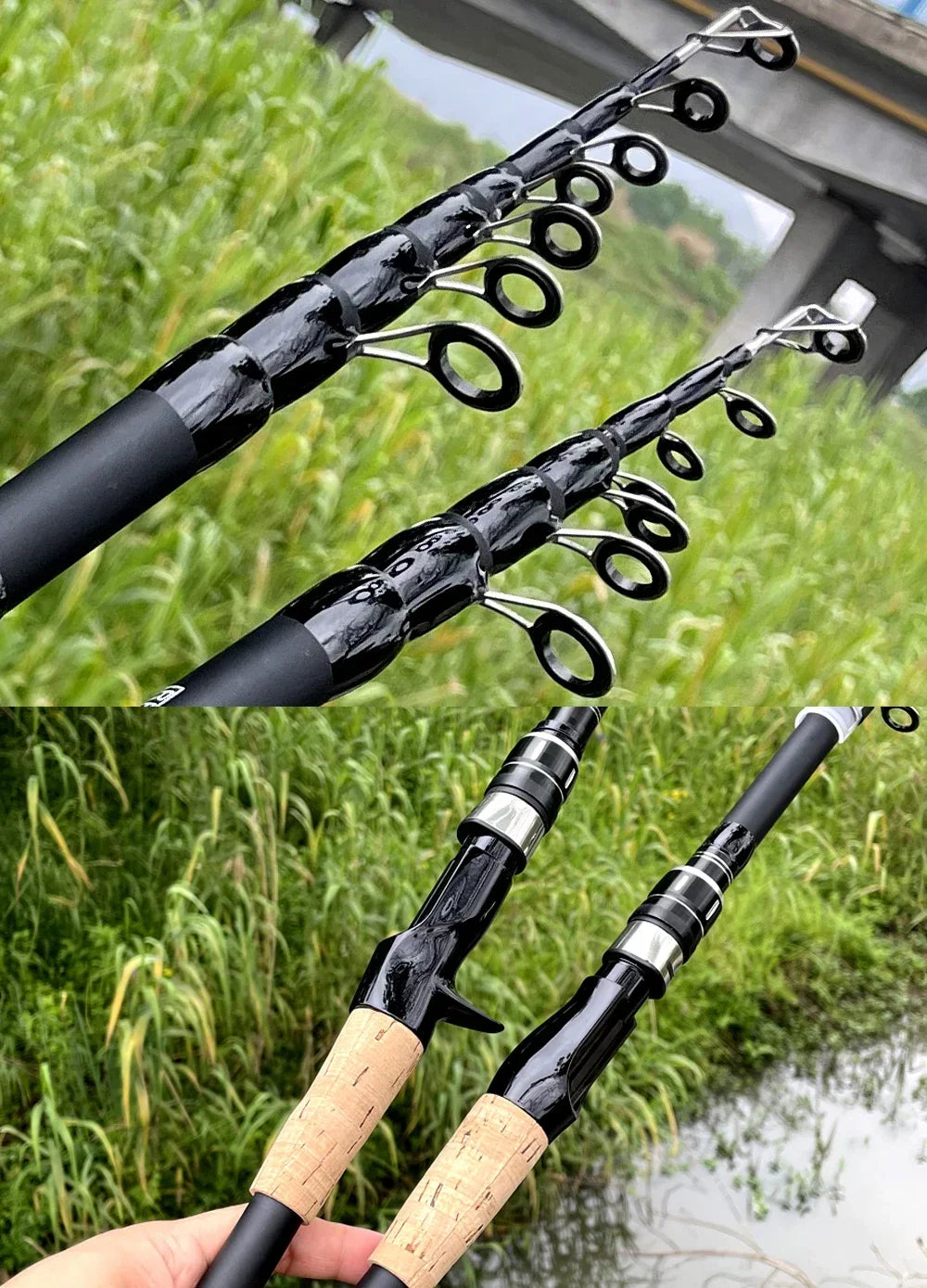 Telescopic Carbon Fishing Rod – 1.5M to 2.4M Spinning/Baitcasting