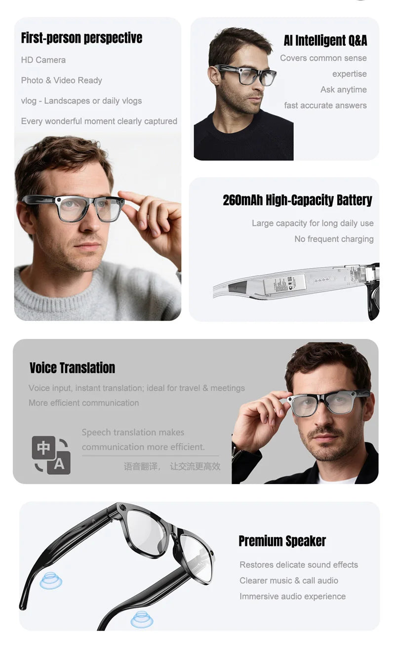2026 4K AI Smart Glasses – Color Changing, 100MP Camera, Bluetooth Call & Voice Assistant