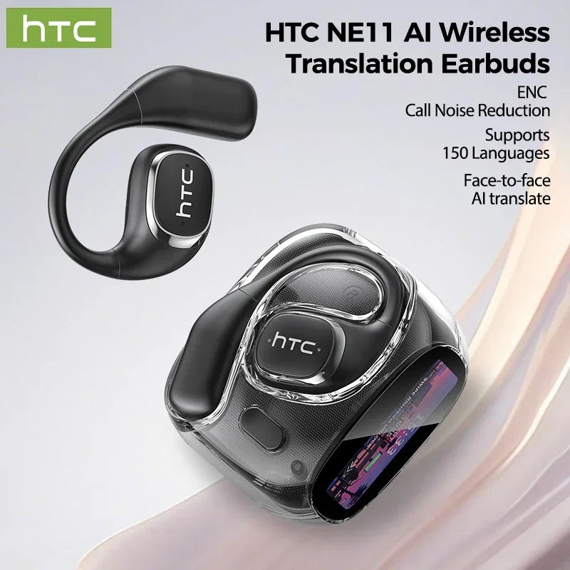 HTC NE11 Open-Ear Wireless Earbuds – Bluetooth V6.0 with AI Translator & LCD Display