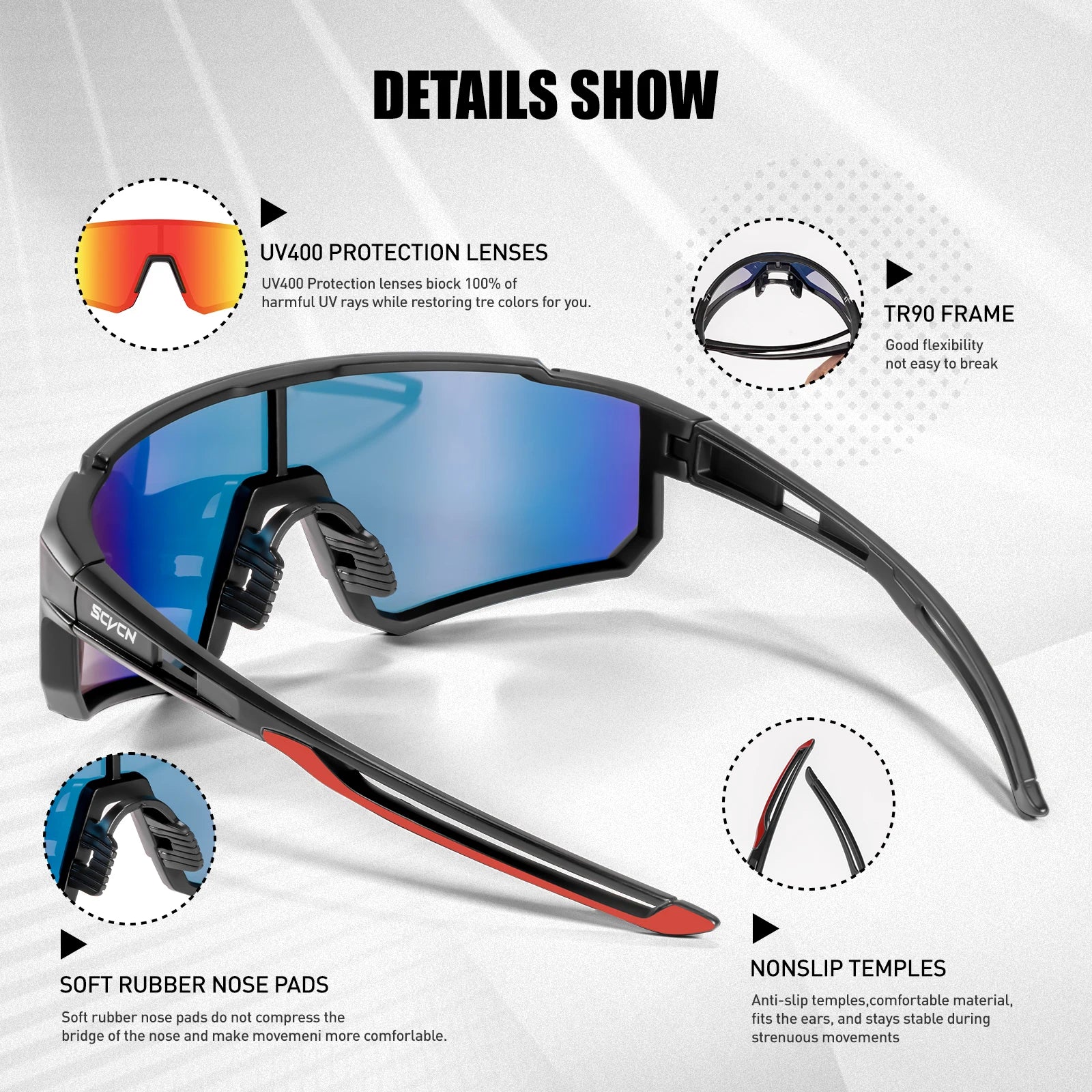 SCVCN Outdoor Cycling Sunglasses – UV400 Sports Bike Glasses for Men & Women