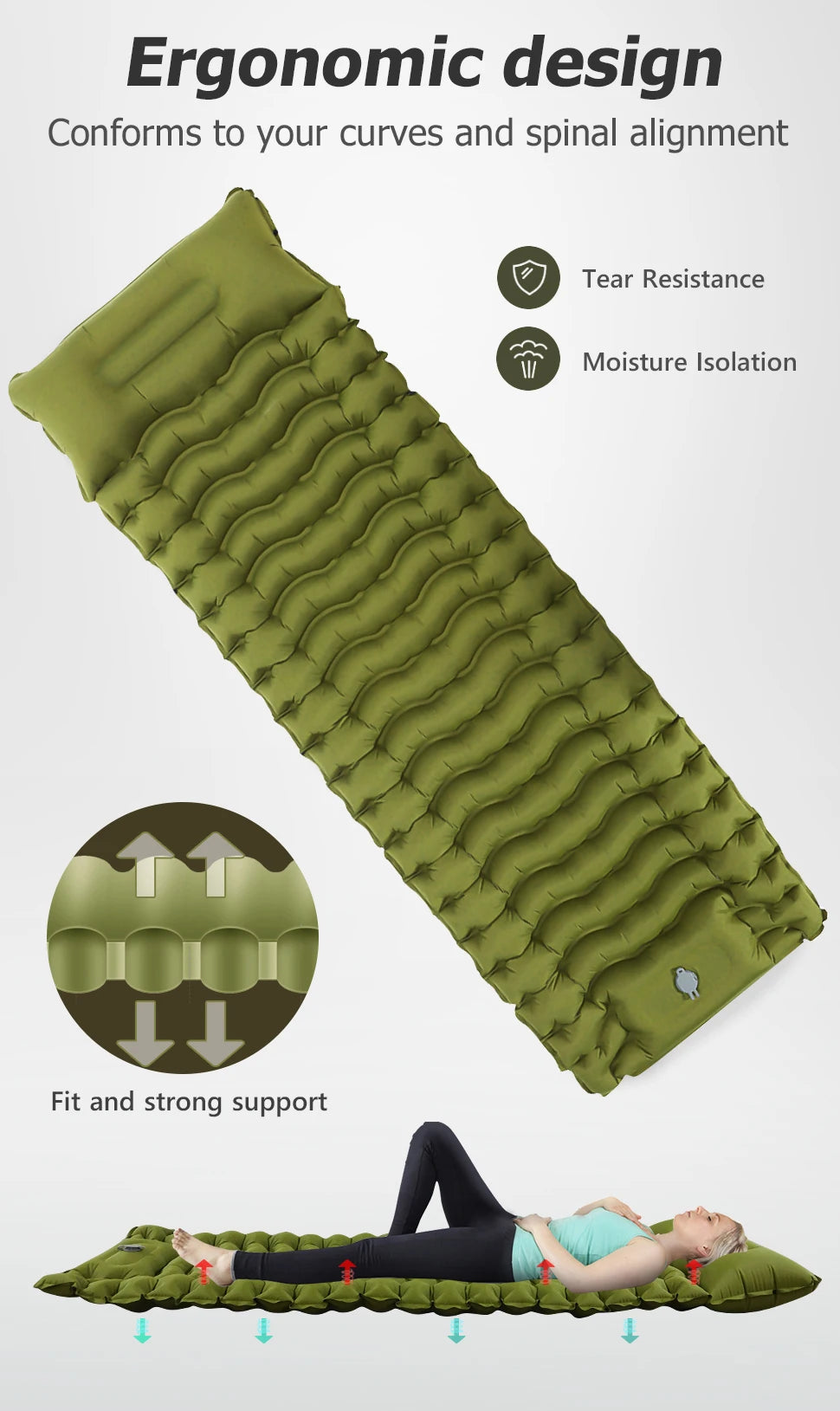 WESTTUNE Inflatable Camping Mattress – Thick Sleeping Pad with Pillow & Built-in Pump