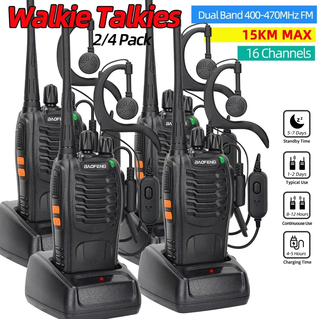 2/4PCS Baofeng BF-888S V2 Walkie Talkies – UHF Dual Band, Long Range Two-Way Radios