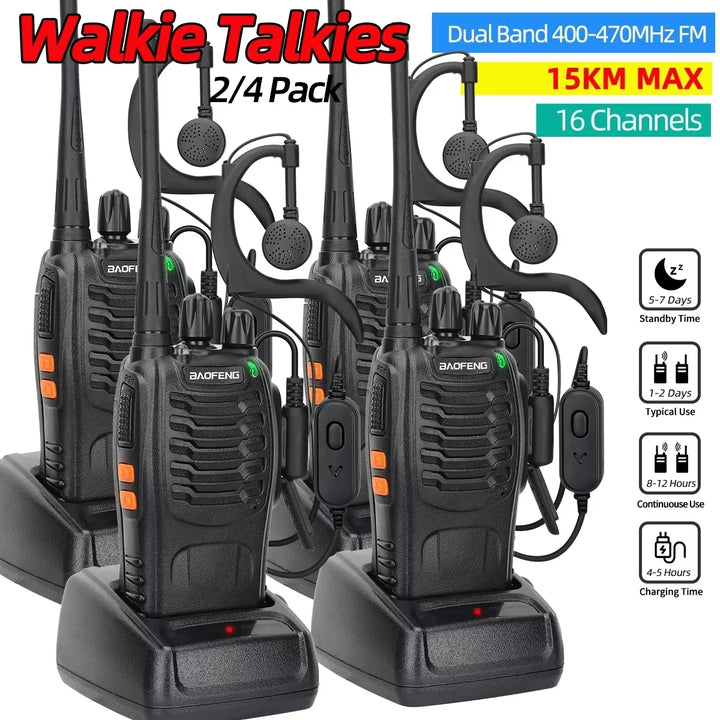 2/4PCS Baofeng BF-888S V2 Walkie Talkies – UHF Dual Band, Long Range Two-Way Radios