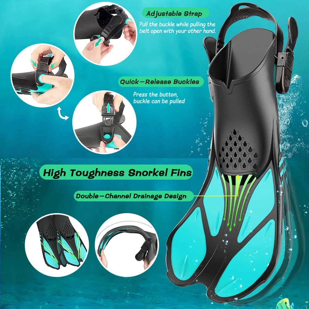 Adjustable Snorkel Fins – Short Silicone Swim Flippers for Adults