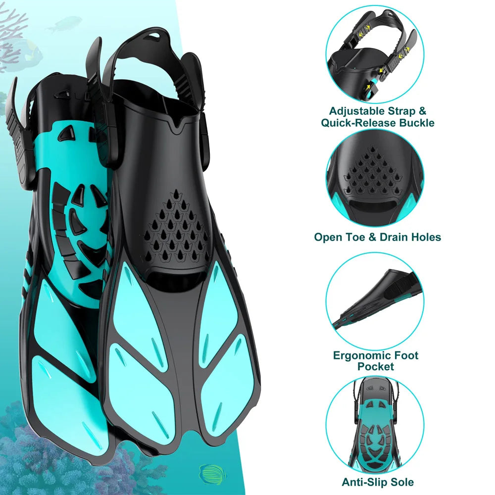 Adjustable Snorkel Fins – Short Silicone Swim Flippers for Adults
