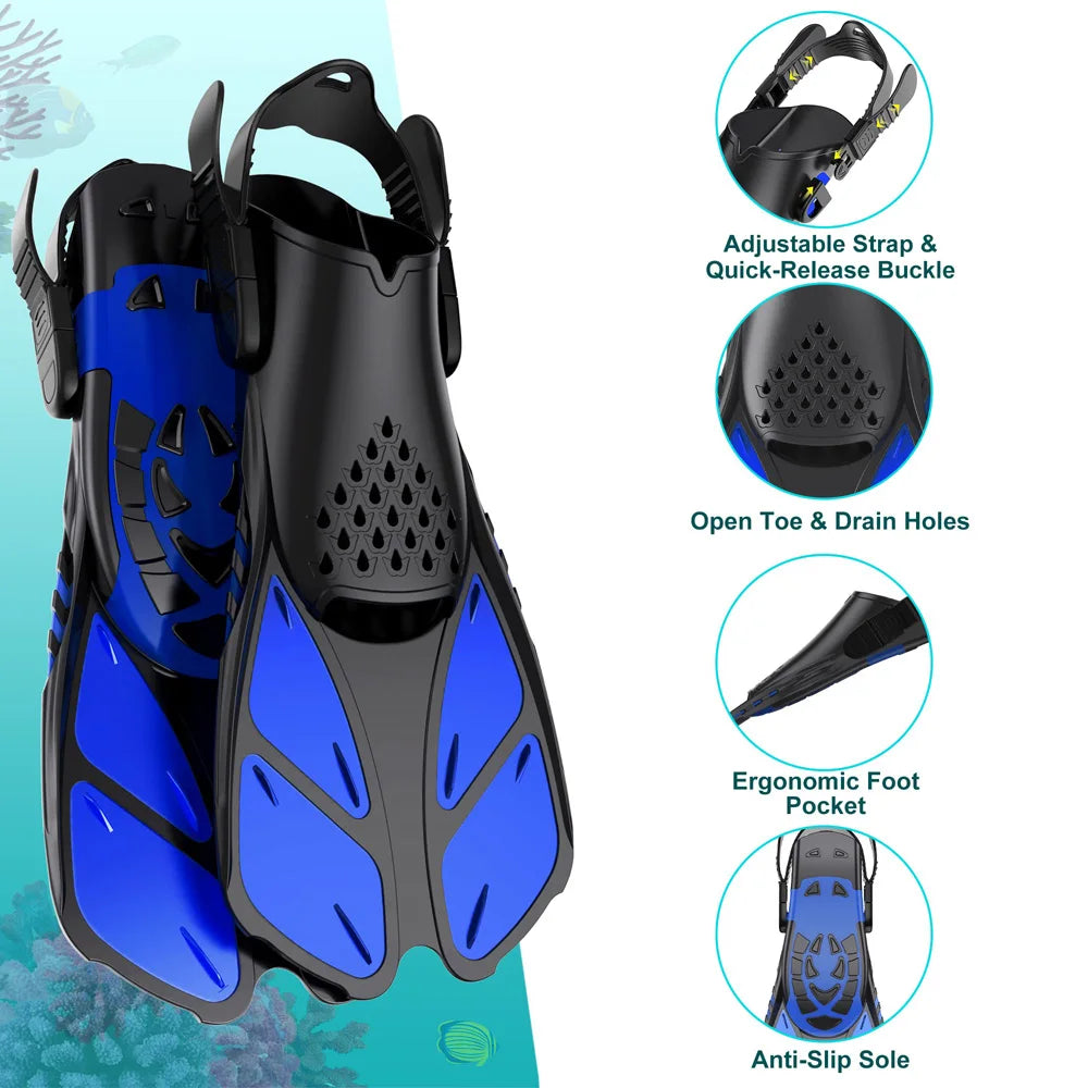 Adjustable Snorkel Fins – Short Silicone Swim Flippers for Adults