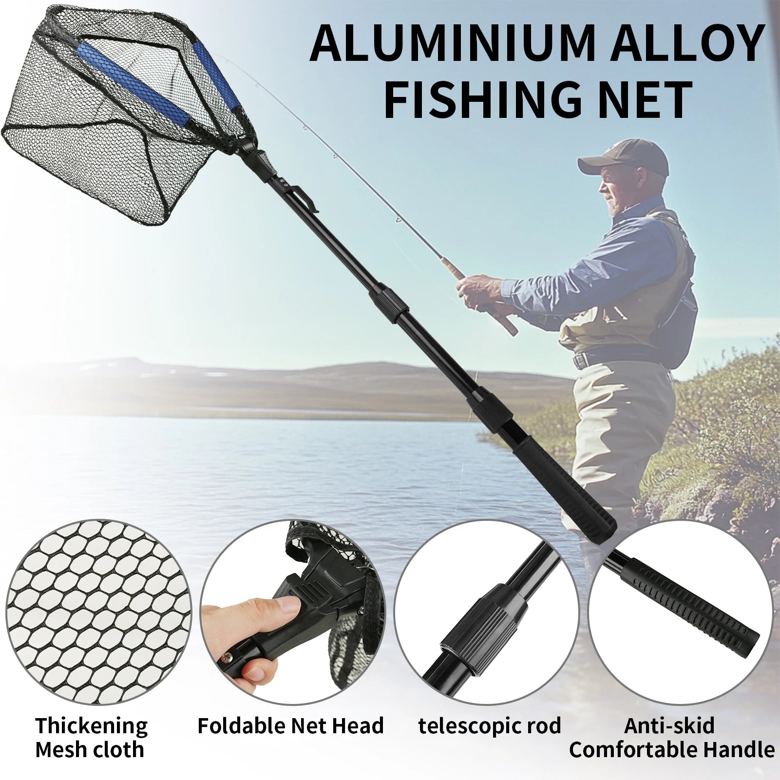 Telescopic Fishing Landing Net – 55cm to 190cm Foldable Floating Net