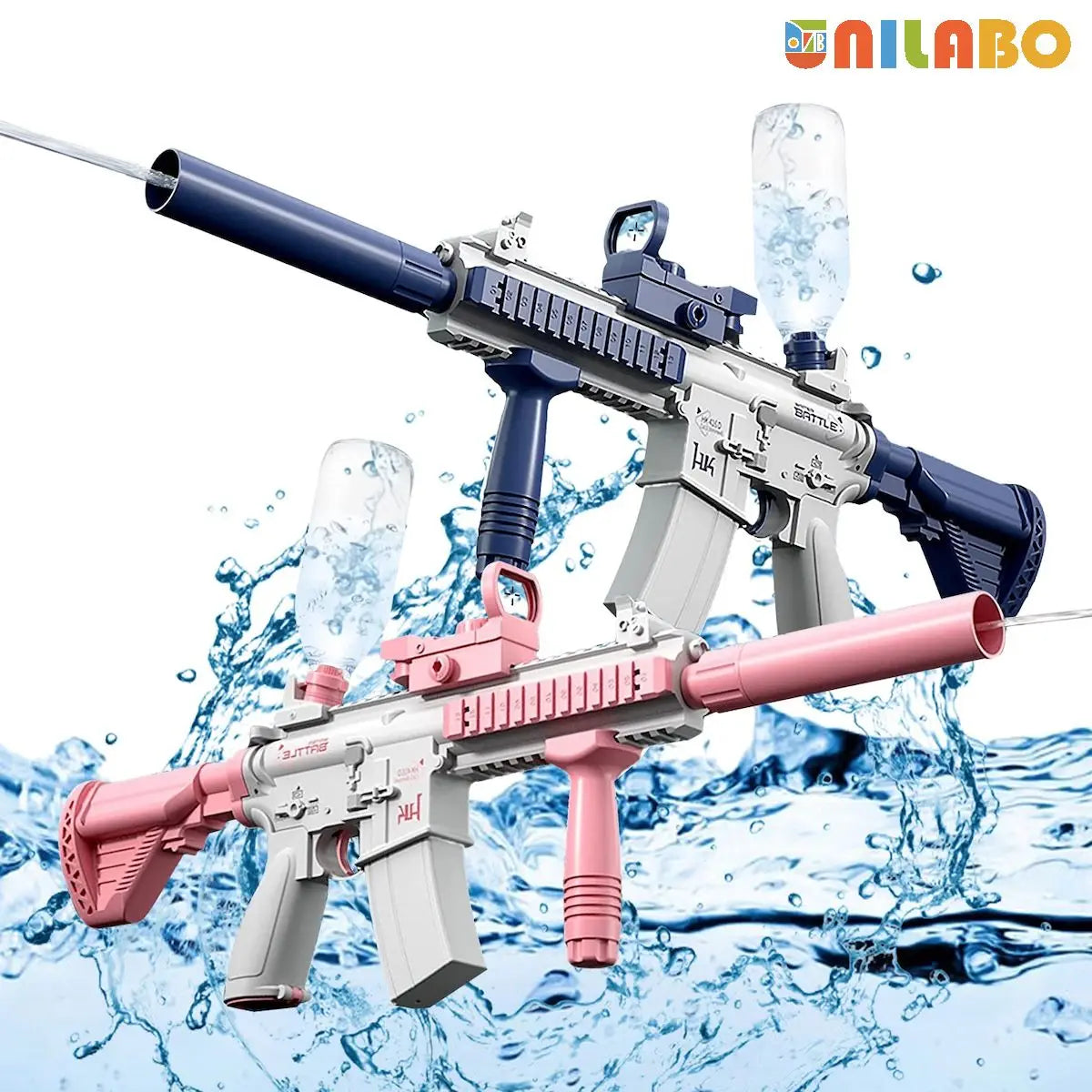 Unilabo M416 Electric Water Gun – Battery Powered with External Water Bottle