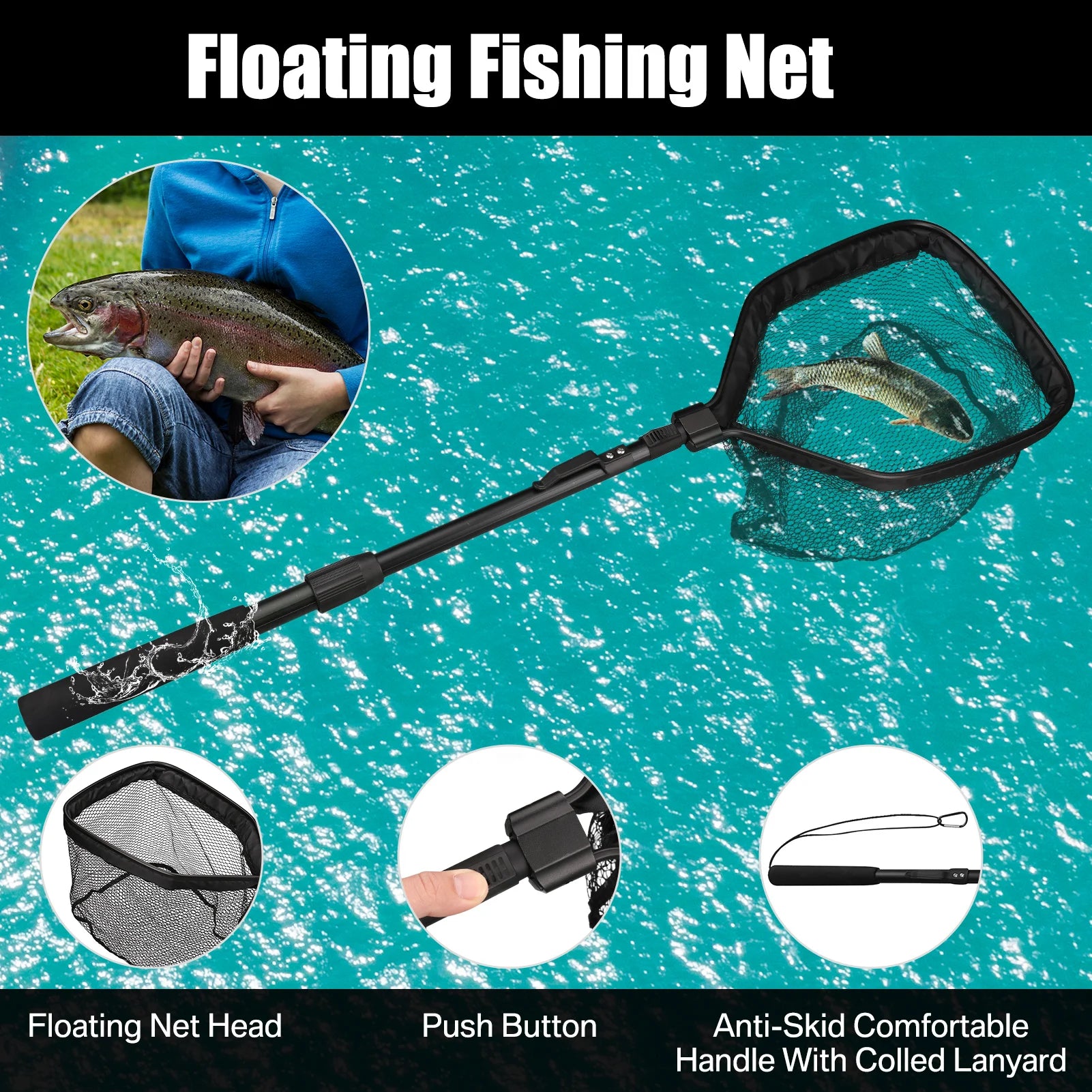 Telescopic Fishing Landing Net – 55cm to 190cm Foldable Floating Net