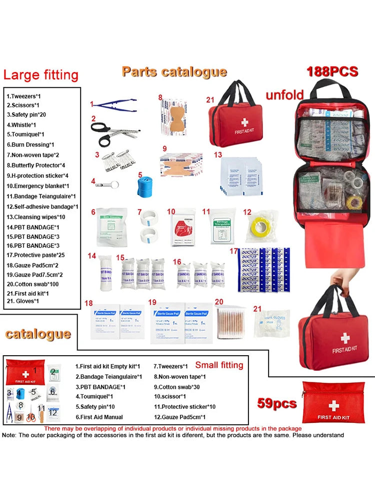 First Aid Kit – 188 pcs Emergency Survival Medical Kit for Home, Car & Outdoor