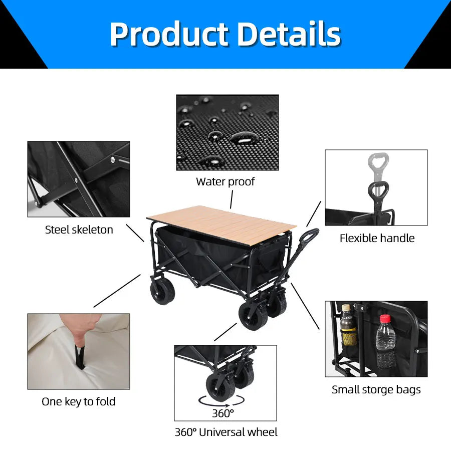 Heavy Duty Folding Utility Wagon – Large Capacity Collapsible Outdoor Cart