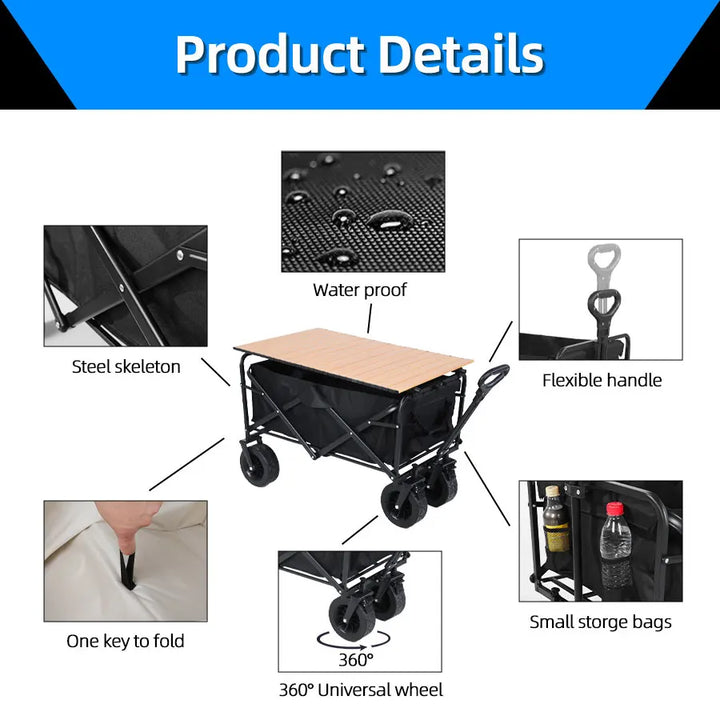Heavy Duty Folding Utility Wagon – Large Capacity Collapsible Outdoor Cart