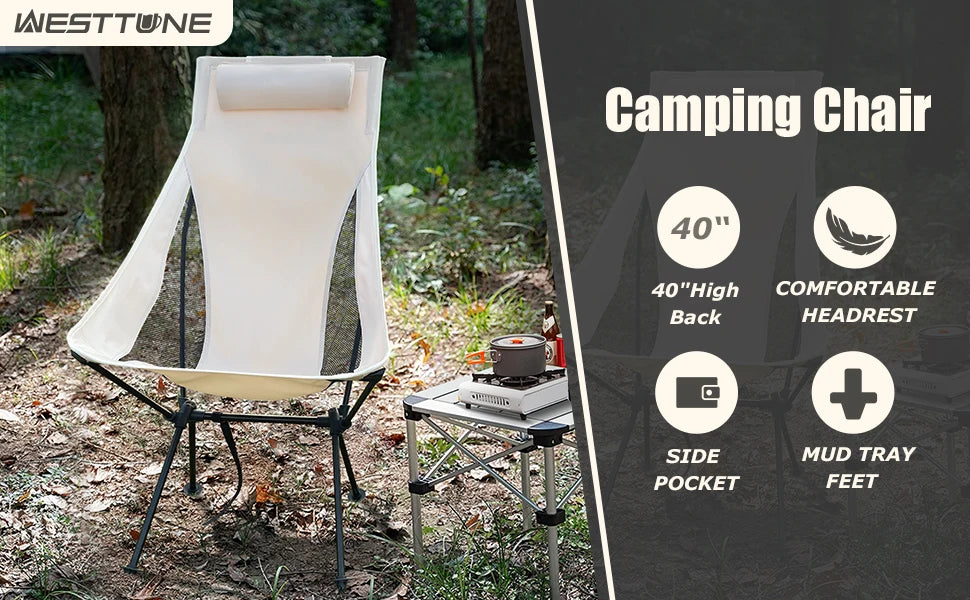 Westtune Portable Folding Camping Chair – Lightweight Aluminum Outdoor Seat with Headrest
