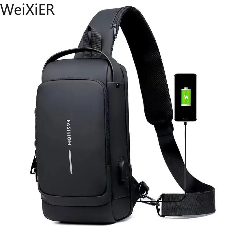 Men’s Crossbody Sling Bag – Multifunction Chest Pack with USB Charging & Anti-Theft Design