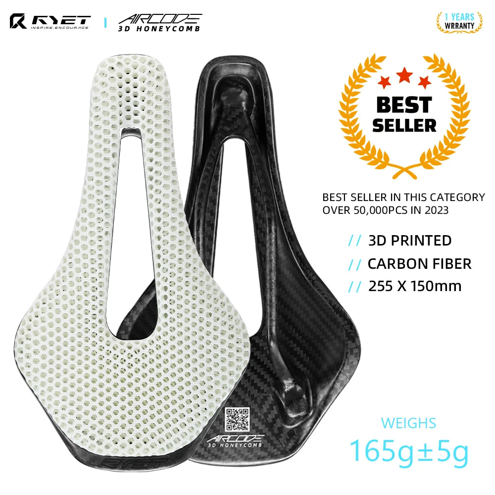 RYET Full Carbon 3D Printed Bike Saddle – Ultralight Breathable MTB & Road Seat